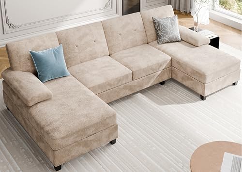 Sectional Couches for Living Room, U Shaped Couch, Light Beige by Meilocar
