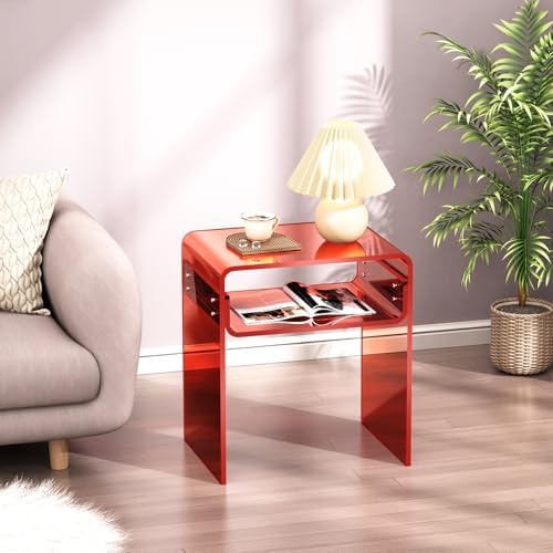 Clear Acrylic End Table 2-Tier Bedside Nightstand - Image 4