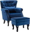 Mid-Century Accent Chair with Ottoman Modern Button Tufted Armchair Wingback by DMFurniture
