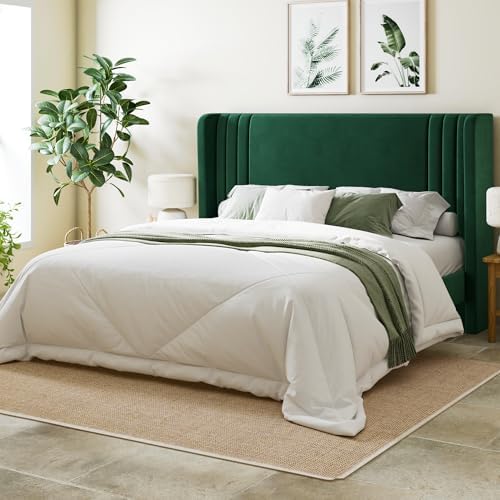Allewie Queen Size Velvet Platform Bed Frame, Tall Wingback Headboard by Allewie