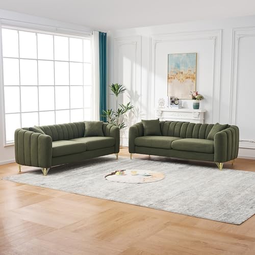 2 Piece 83.5" Oversized Modern 3-Seater Sofa Set, Teddy Tufted Couch by Kolavess