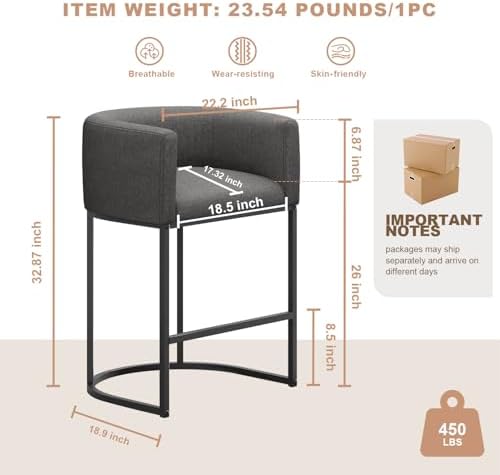 26" H Counter Height Bar Stools Set of 2, Modern Barrel Counter Stools - Image 2