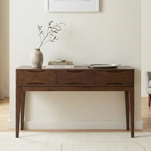 SIMPLIHOME Harper 54" Wide Solid Wood 3-Drawer Console Table in Walnut - Image 2