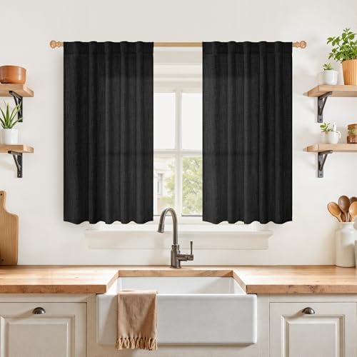 YoungsTex Black Linen Curtains 40 Inches Long by YoungsTex