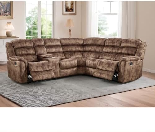 EBELLO Manual Reclining L-Shaped Sectional Sofa Set, Soft Fabric Recliner - Image 7