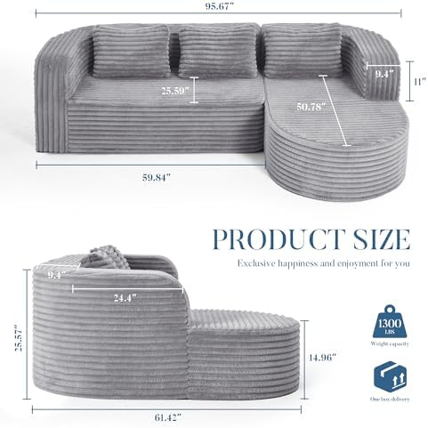 Hobestluk Boneless Couch Modular Sectional Sofa L-Shape Lounge Cloud Couch - Image 2
