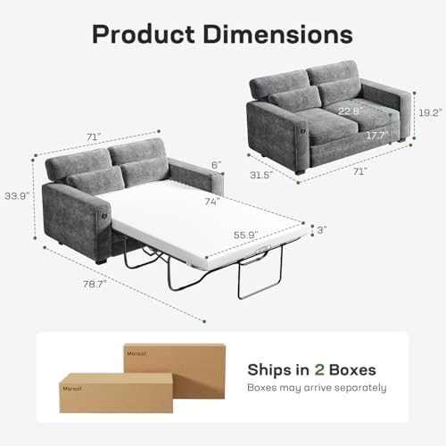 Marsail Pull Out Sofa Bed, Queen Size Sleeper Sofa - Image 3