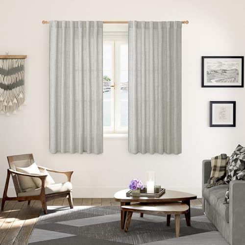 Light Grey Linen Semi Sheer Curtains 52x63 Inch Length - Image 2