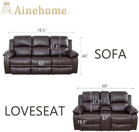 A Ainehome Living Room Furniture Set Leather Recliner Sofa Set Loveseat Chair - Image 2