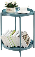 TeoKJ 2 Tier Round Side Table, Folding Round Metal End Table Small Nightstand by TeoKJ