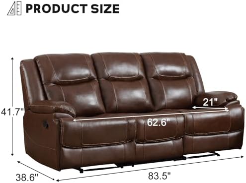 EBELLO Genuine Leather Recliner Manual 3 Seat Sofa Couch - Image 2