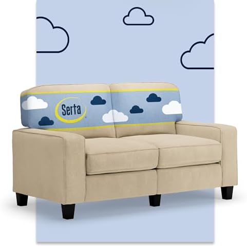 Serta Palisades 61" Track Arm Sofa, Easy Care Polyester, Soft Pillow Back by Serta