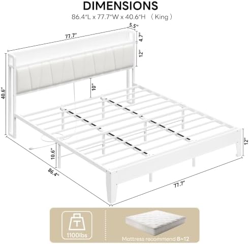 LIKIMIO King Bed Frame with Storage Headboard and Charging Station - Image 2