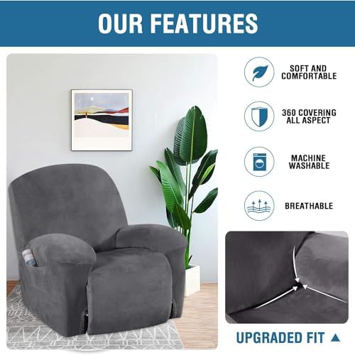 H.VERSAILTEX Velvet Recliner Chair Covers 1-Piece - Image 4