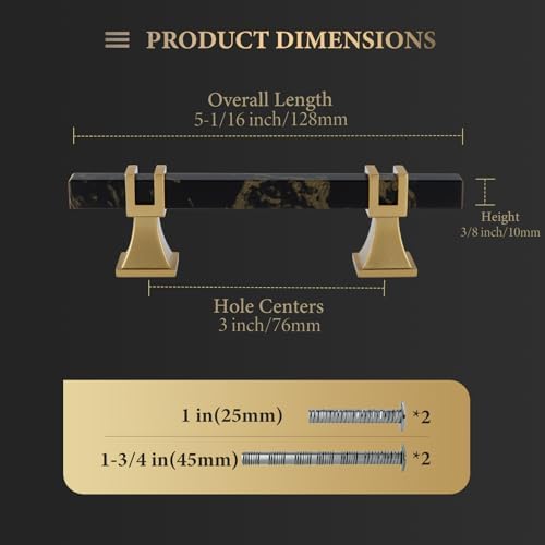 Haliwu 10 Pack 3" Kitchen Cabinet Handles Black Gold Marble Cabinet Pulls - Image 4