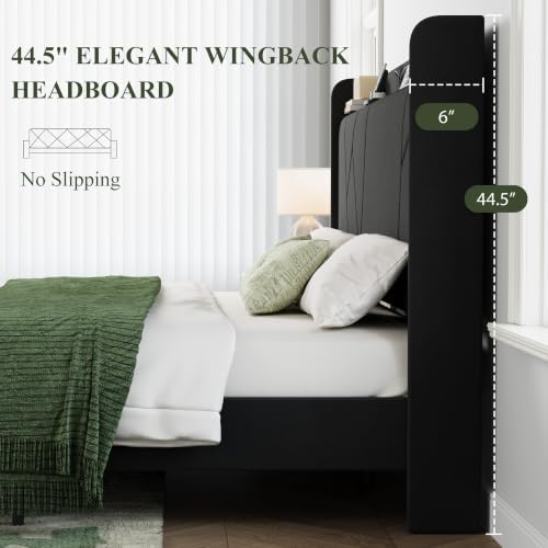 Garvee Full Bed Frame with Storage Shelf and Upholstered Headboard - Image 5