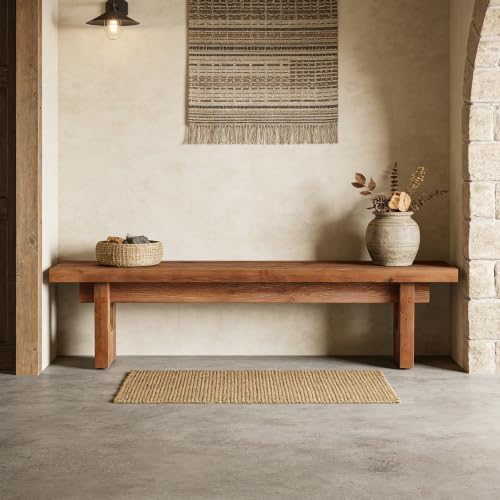 63" Solid Wood Bench, Extra Long Farmhouse Dining Bench - Image 6