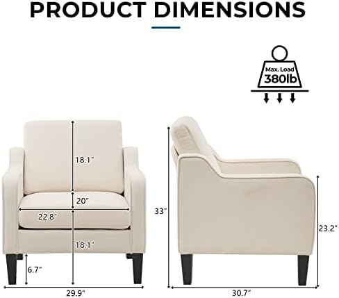 VINGLI Accent Chairs, Linen Upholstered Armchair - Image 2