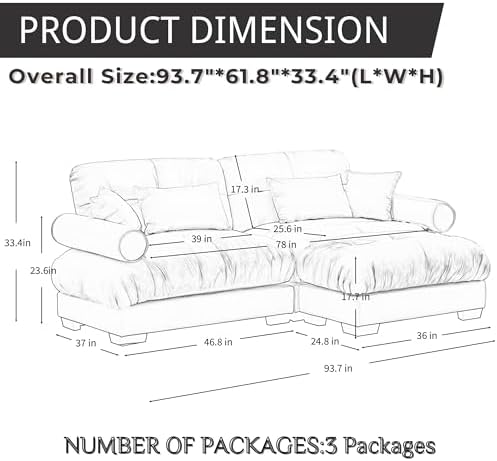 94" Modular Sectional Sofa, Velvet Upholstered Couches - Image 2