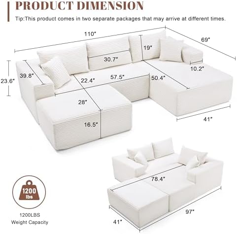 Mangodan 110” Cloud Sectional Couch, Boneless Sofa - Image 3