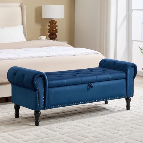 Storage Bench for Bedroom, Velvet Queen Size Benches by HOMYKA