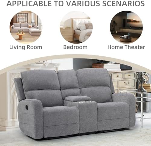 EBELLO Manual Living Room Furniture Reclining Couch Set, Soft Fabric Loveseat - Image 7