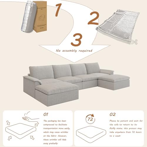 EASE MOOSE 147" U Shaped Boneless Sofa, Sectional Couches - Image 3