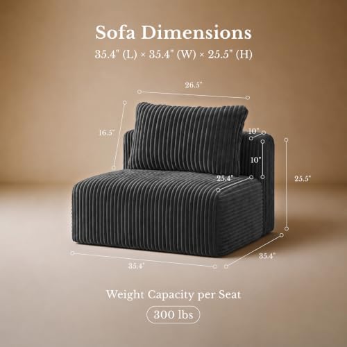 Maywish Single Modular Sofa, Corduroy Boneless Couch, Dark Grey - Image 2