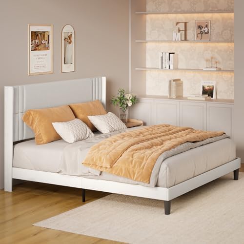 Gizoon King Bed Frame with Wingback Headboard, Upholstered Platform Bed - Image 4