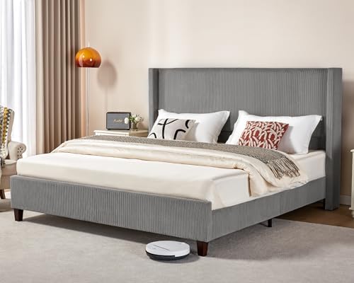 VanAcc King Size Corduroy Platform Bed Frame - Image 3
