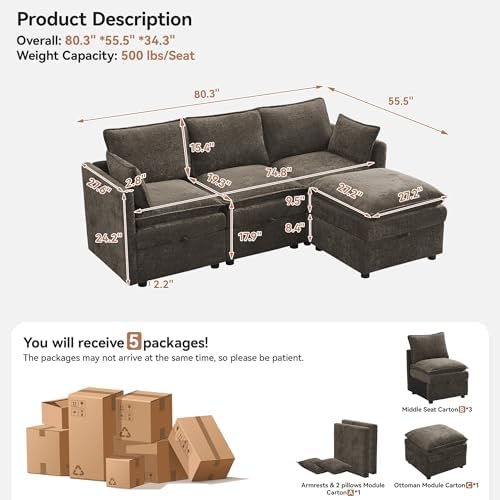 80" Cloud Modular 3 Seater Sofa - Image 2