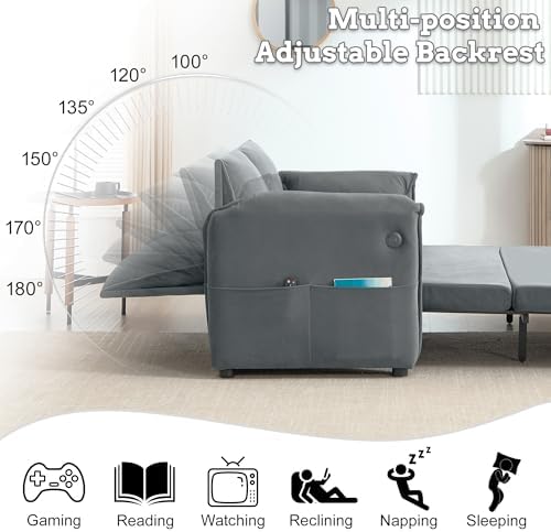 63" Pull Out Loveseat Sofa Bed, Velvet Convertible Sleeper Sofa - Image 3