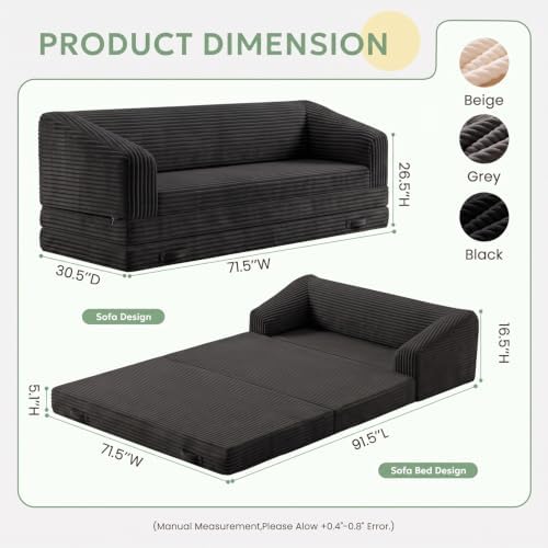 Convertible Sofa Bed, 3 Seat Boneless Couch Bed - Image 2