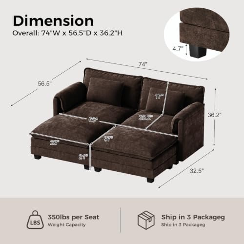 ELUCHANG 79" Oversized Modular Sectional Sofa, Comfy Chenille Cloud Couch - Image 2