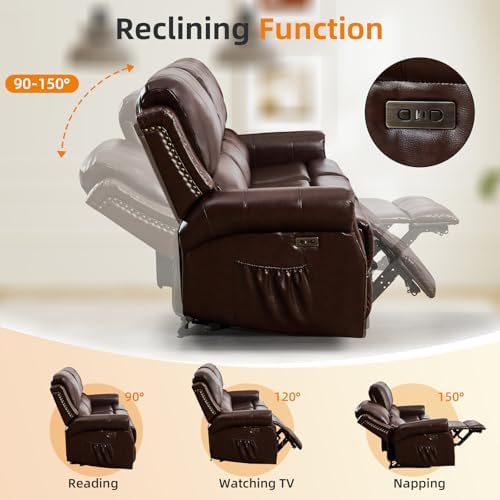 CANMOV Faux Leather Power Reclining Sofa, 3 Seat Electric Recliner Couch Sofa - Image 4