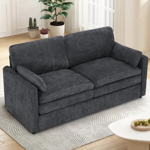 69” Chenille Love seat Sofa w/Arm Pillows, Dark Grey - Image 4