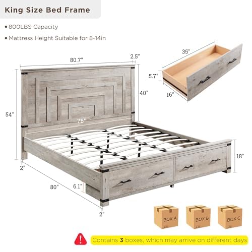 RedLemon 54" Farmhouse King Bed Frame - Image 2