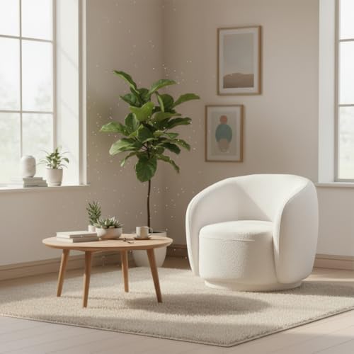 Boucle Swivel Barrel Chair, Upholstered, No Assembly, - Image 3