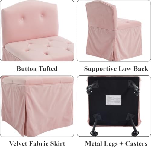 Pink Velvet Makeup Vanity Chair - Image 3
