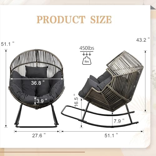 Vongrasig Wicker Egg Chair PE Rattan Rocking Chair - Image 2