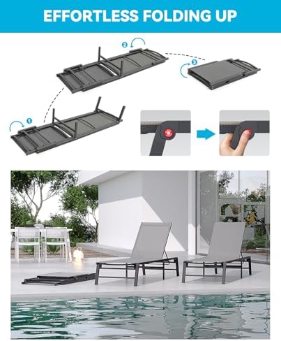 Aluminum Chaise Lounge Chair Outdoor, Foldable Patio Lounge Chair Assemble-Free - Image 3