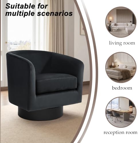 Pia Ricco Set of 4 Velvet 360° Swivel Barrel Accent Chair Black - Image 3