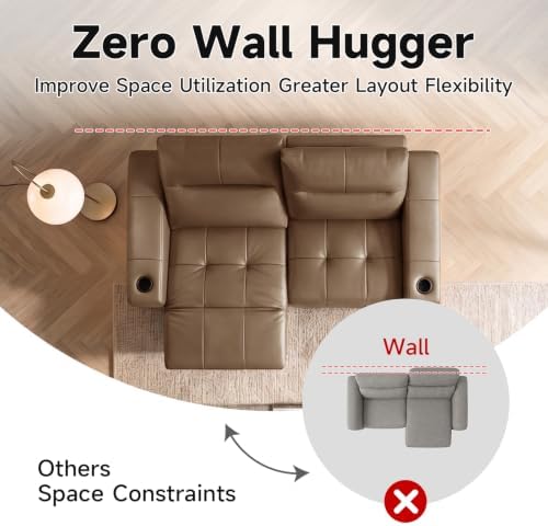 Power Reclining Loveseat Zero Gravity Genuine Leather Sofa - Image 4