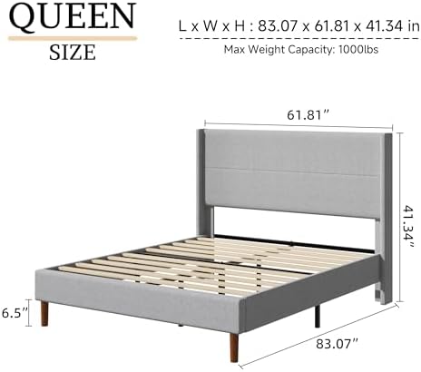 Queen Size Linen Platform Bed Frame - Image 2