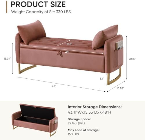 48" End of Bed Bench, Modern Storage Bench - Image 2