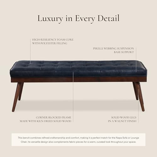 POLY & BARK 55" Tufted Leather Bed Bench - Image 5