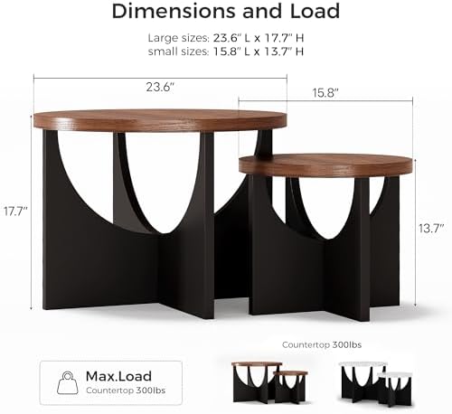 LIKIMIO Nesting Coffee Tables Set of 2, 23.6" Small Round Tables - Image 2