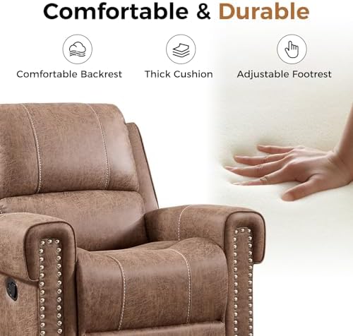 CANMOV Manual Reclining Sofa for Living Room, Faux Leather 3 Seater Recliner - Image 6