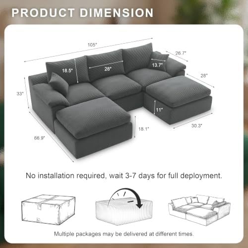 Cloud Sectional Couch, Boneless Couch Modular Sofa - Image 2