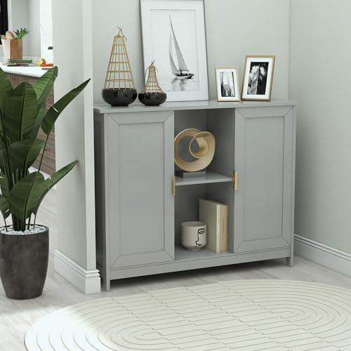 TaoHFE Grey Kitchen Pantry, Modern Wooden Small Credenza Sideboard - Image 4